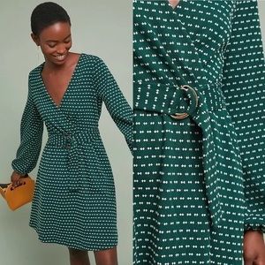Anthropologie Meave dress small green knit belted